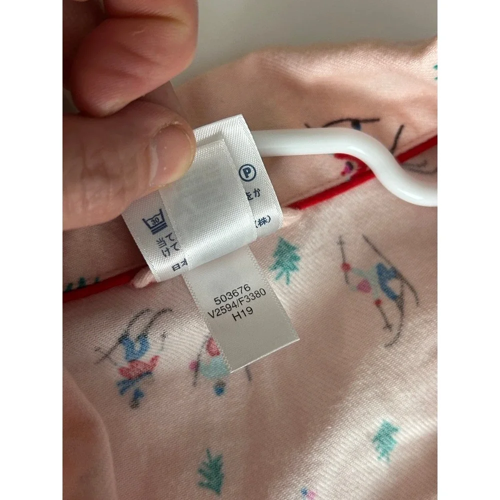 Lands End Womens L 14-16 Pajama Set Pink Ski Print Cotton Apres Ski Cozy Cabin